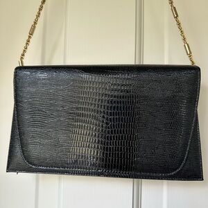 Andé Vintage Black Leather Crocodile-Embossed Clutch